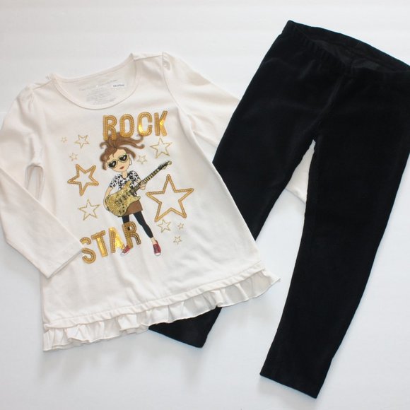 Freestyle Revolution Girl's Rock Star Top Shirt Velour Leggings Pants Outfit 4T - Picture 1 of 3
